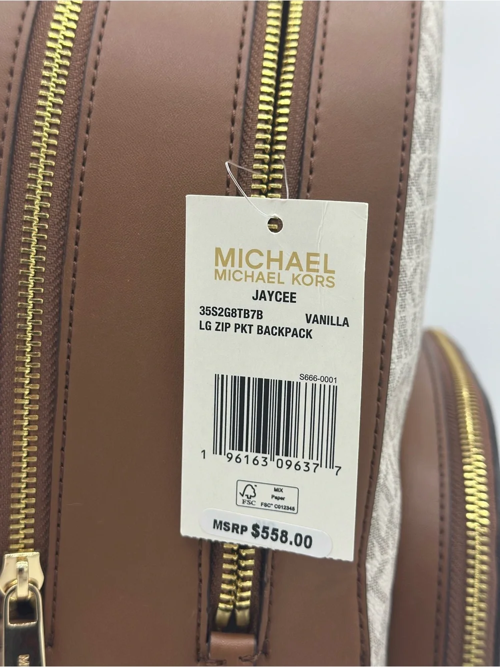Michael Kors Beige and Brown Signature MK Backpack